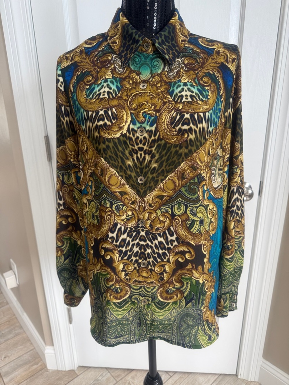 Woman’s Baroque Animal Print Shirt - Green & Gold